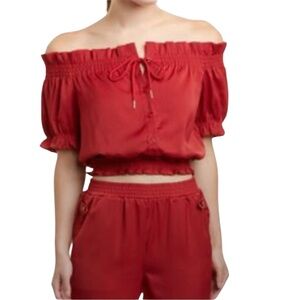 Y2k Crop Off Shoulder Boho Peasant Top NWT Romeo & Juliet Red Romantic S M